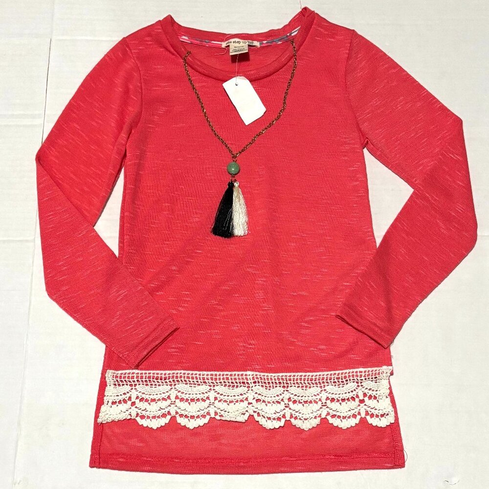 NWT One Step Up Girls Tunic Sweater With Necklace